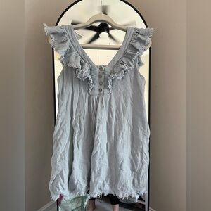 Newbury Kustoms Light Blue Ruffled Women's Top